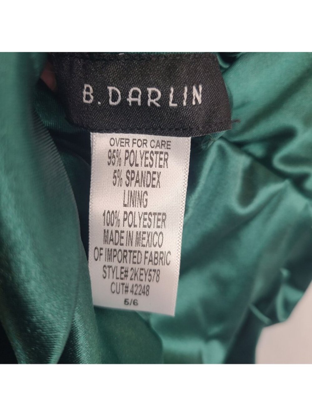 NEW B Darlin Green Satin Ruched Maxi Dress Spaghetti Straps Lace-Up Back Sz 5/6 - Picture 10 of 11